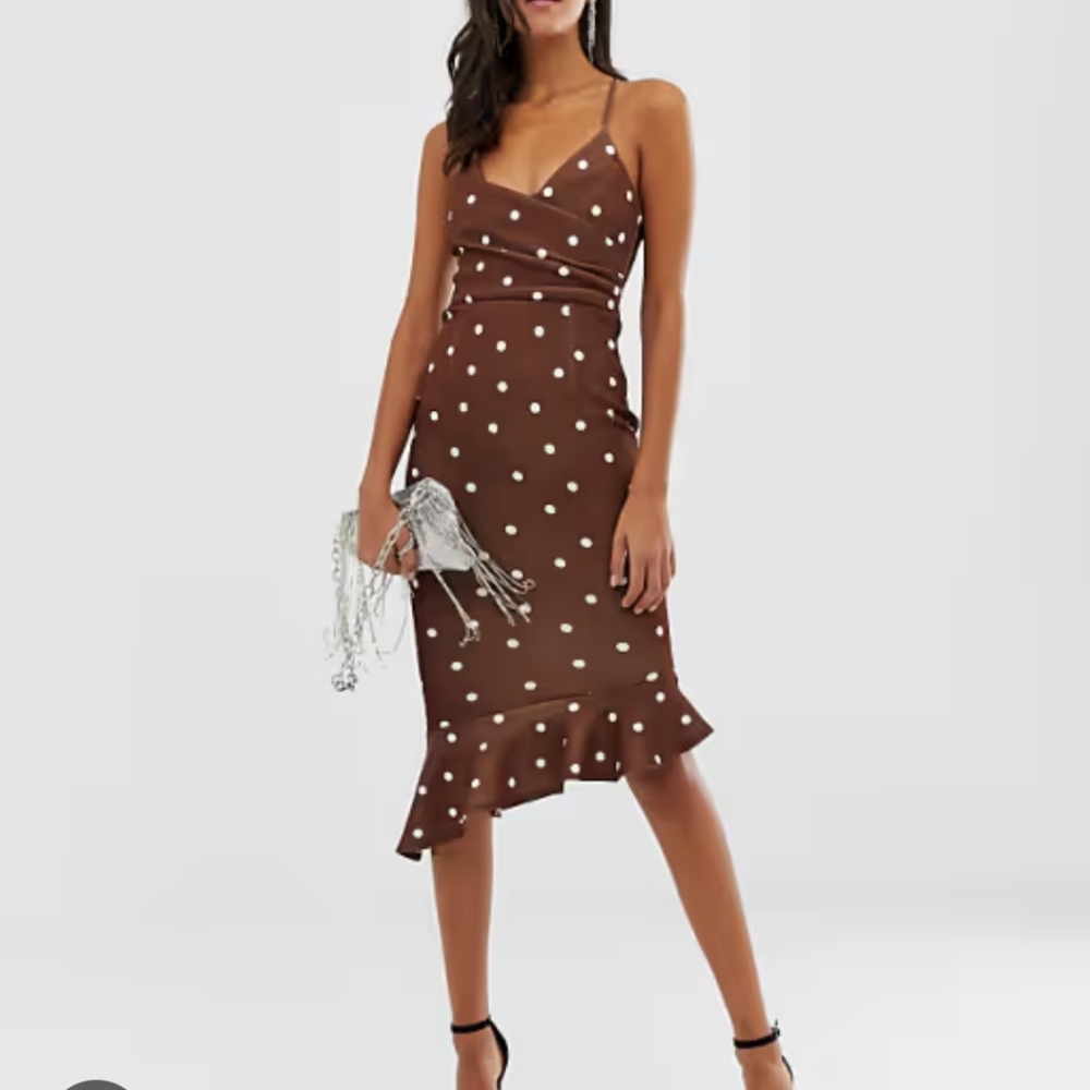 ASOS Brown and White Polka Dot Midi Dress